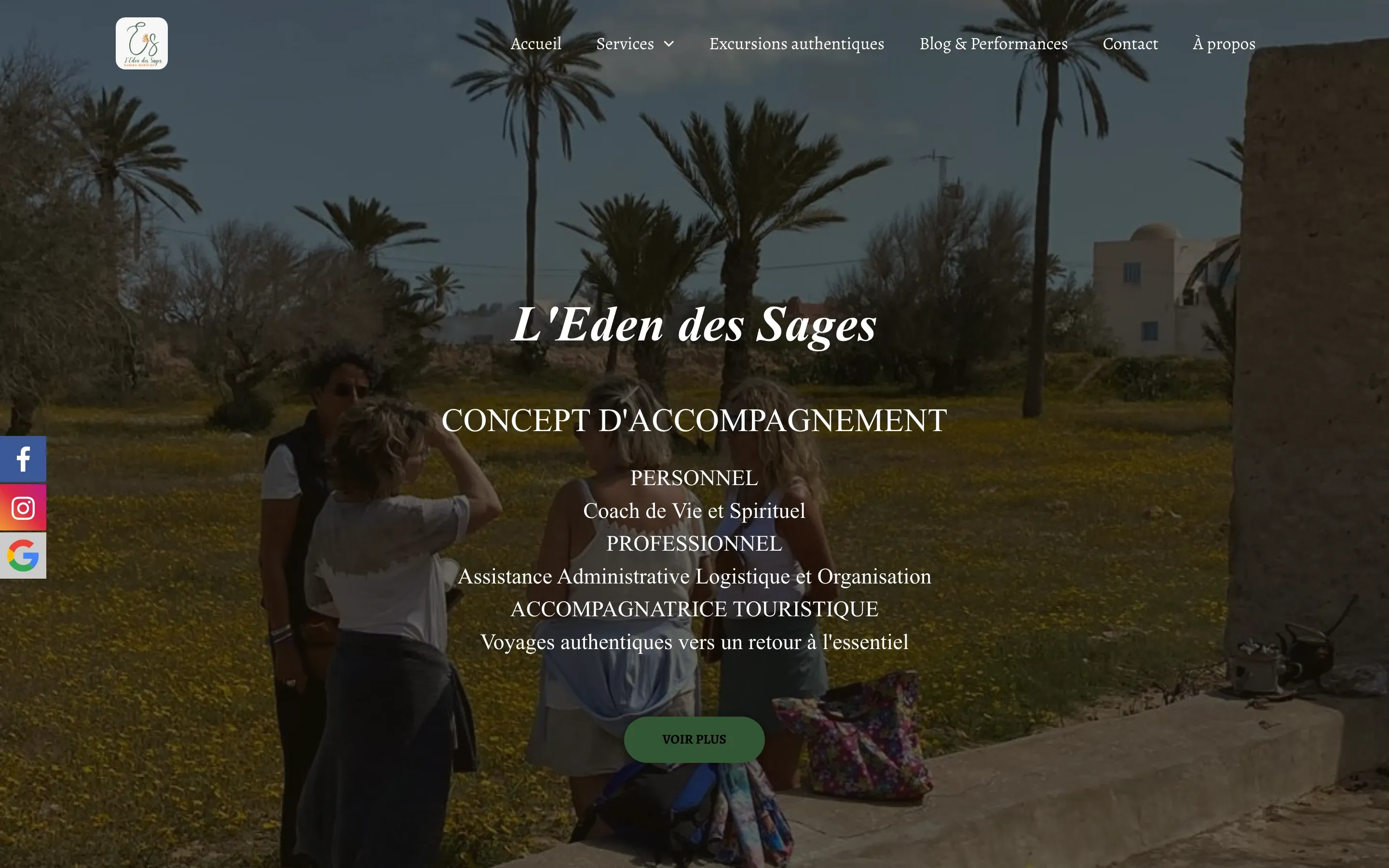 Homepage of L'Eden des Sages, a coaching and administrative support business in Midoun, Djerba