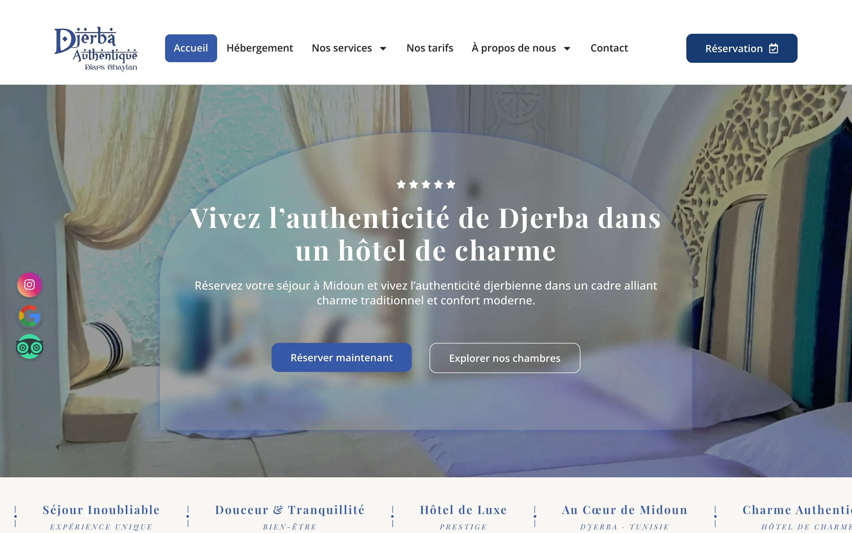 Homepage of Hôtel Djerba Authentique, a boutique hotel in Midoun, Djerba