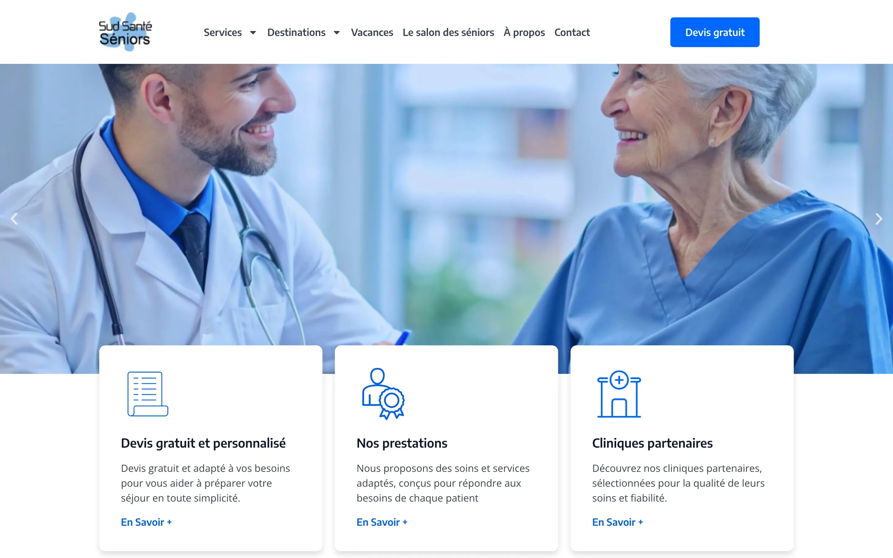 Homepage of Sud Santé Seniors, a medical tourism platform based in Tunis